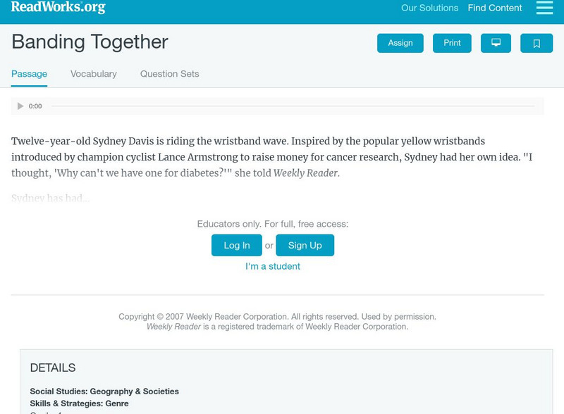 Read Works: Banding Together Activity Read Works: Banding Together Activity