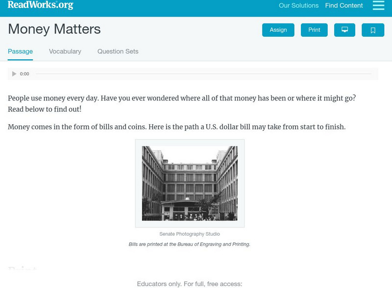 Read Works: Money Matters Activity Read Works: Money Matters Activity