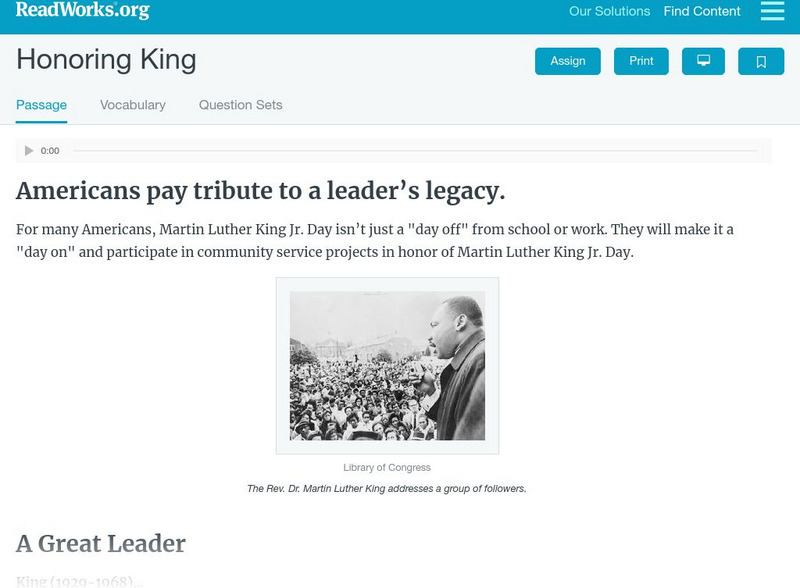Read Works: Honoring King Activity