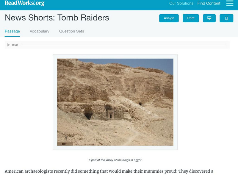 Read Works: News Shorts Tomb Raiders Activity Read Works: News Shorts Tomb Raiders Activity
