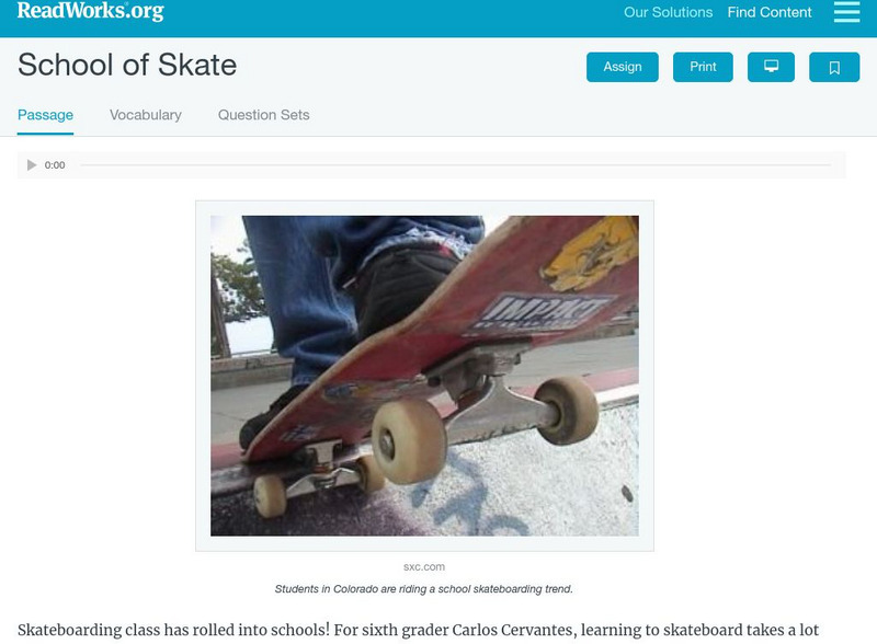 Read Works: School of Skate Activity Read Works: School of Skate Activity