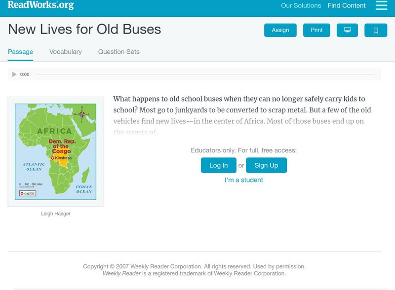 Read Works: New Lives for Old Buses Activity Read Works: New Lives for Old Buses Activity