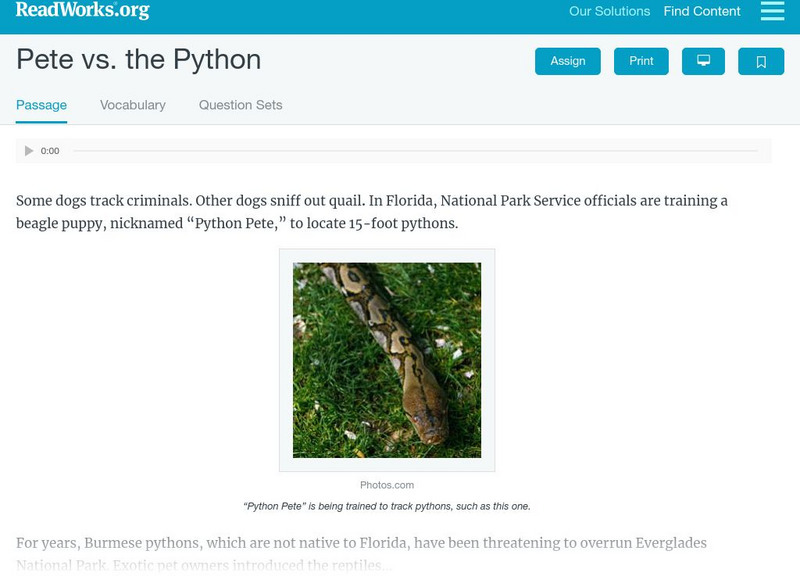 Read Works: Pete vs. the Python Activity