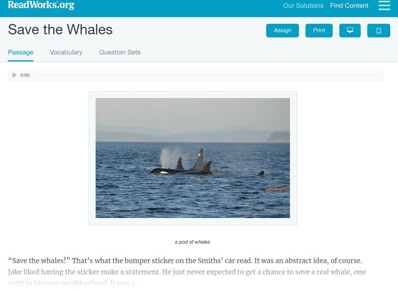 Read Works: Save the Whales Activity Read Works: Save the Whales Activity