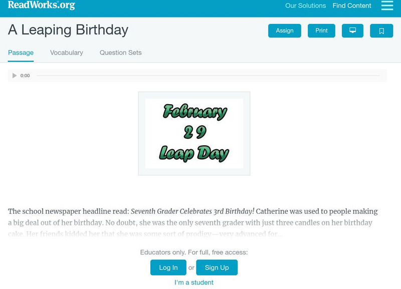 Read Works: A Leaping Birthday Activity Read Works: A Leaping Birthday Activity