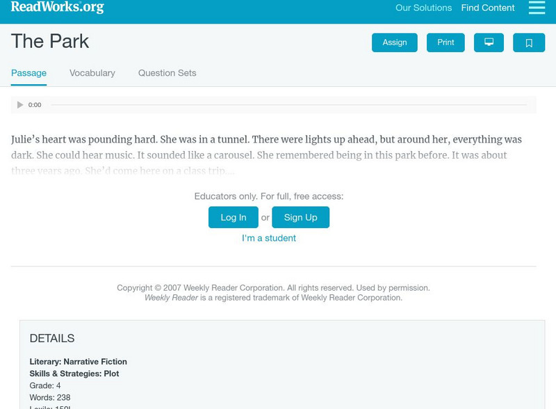 Read Works: The Park Activity