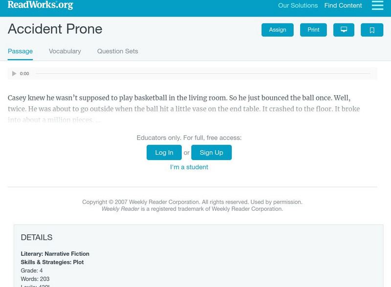 Read Works: Accident Prone Activity