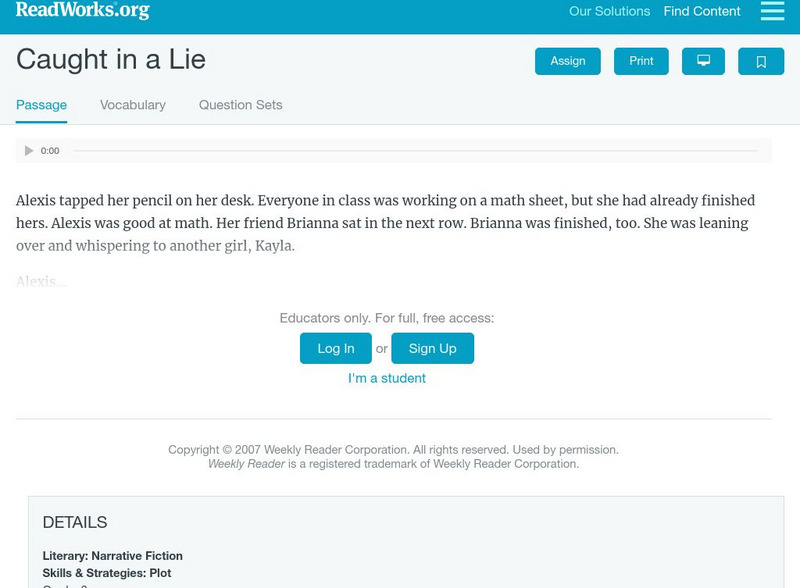 Read Works: Caught in a Lie Activity Read Works: Caught in a Lie Activity