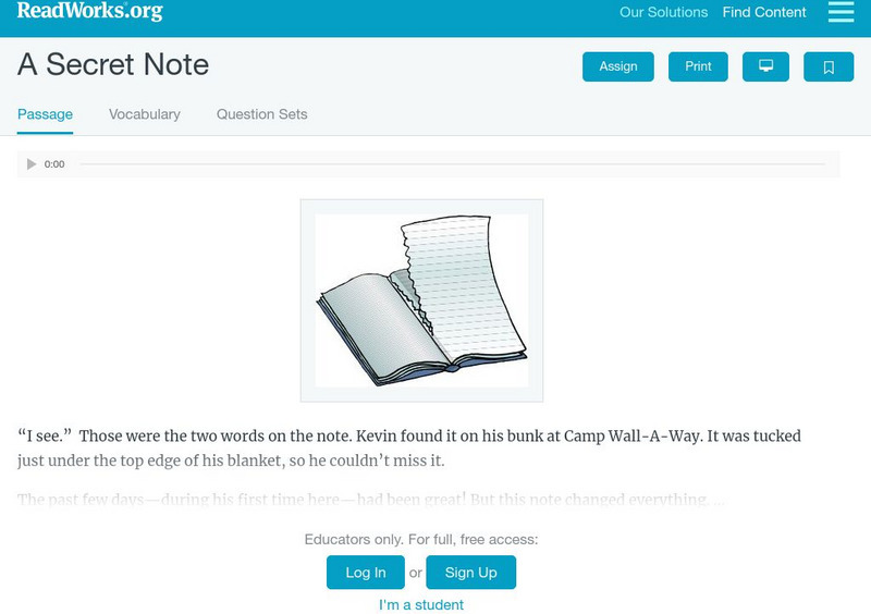 Read Works: A Secret Note Activity Read Works: A Secret Note Activity