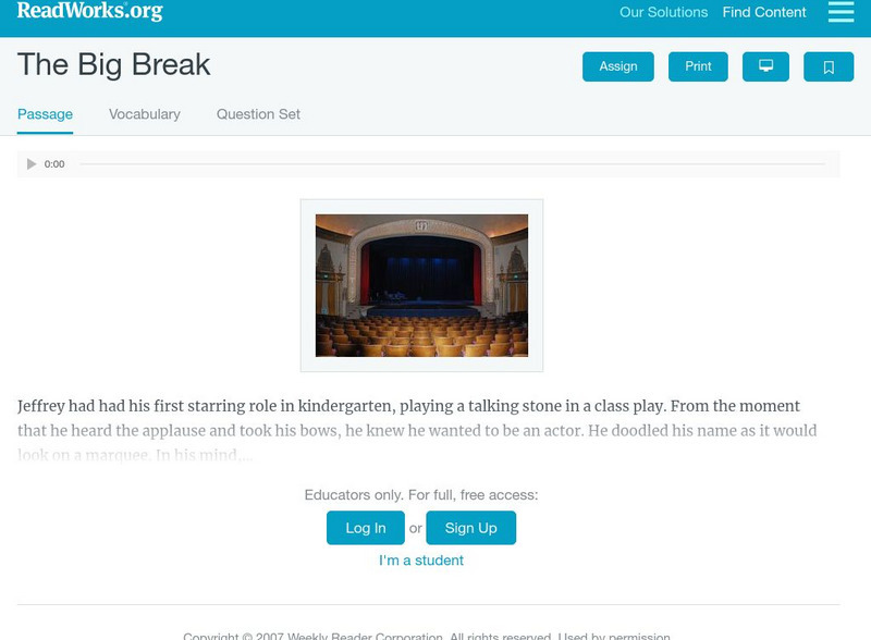 Read Works: The Big Break Activity Read Works: The Big Break Activity