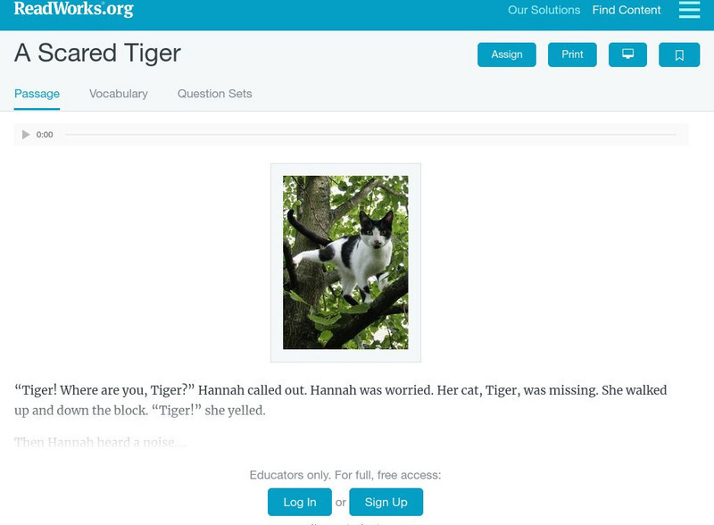 Read Works: A Scared Tiger Activity Read Works: A Scared Tiger Activity