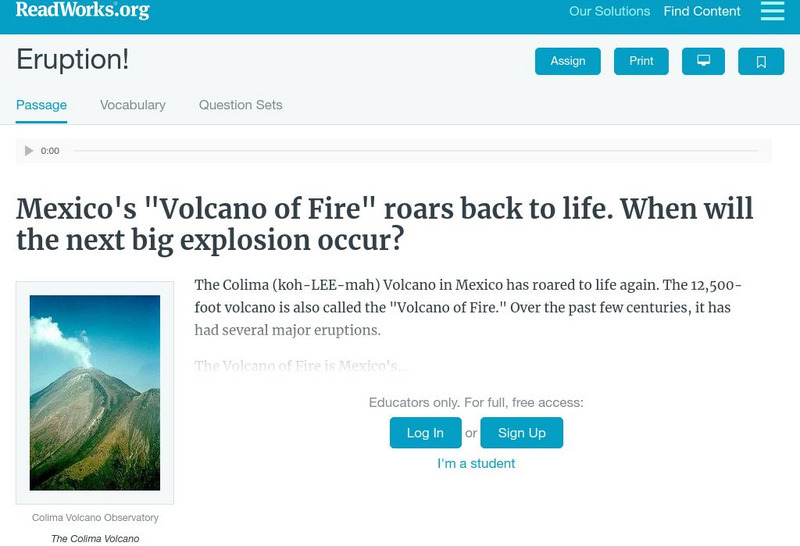 Read Works: Eruption! Activity Read Works: Eruption! Activity