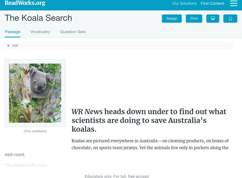 Read Works: The Koala Search Activity