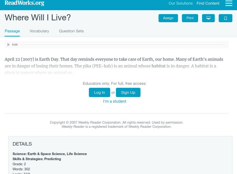 Read Works: Where Will I Live? Activity Read Works: Where Will I Live? Activity