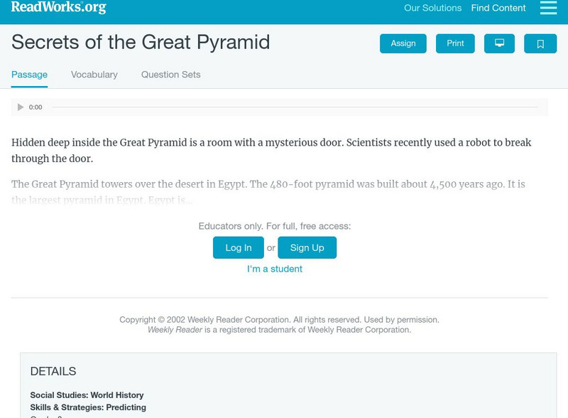 Read Works: Secrets of the Great Pyramid Activity Read Works: Secrets of the Great Pyramid Activity