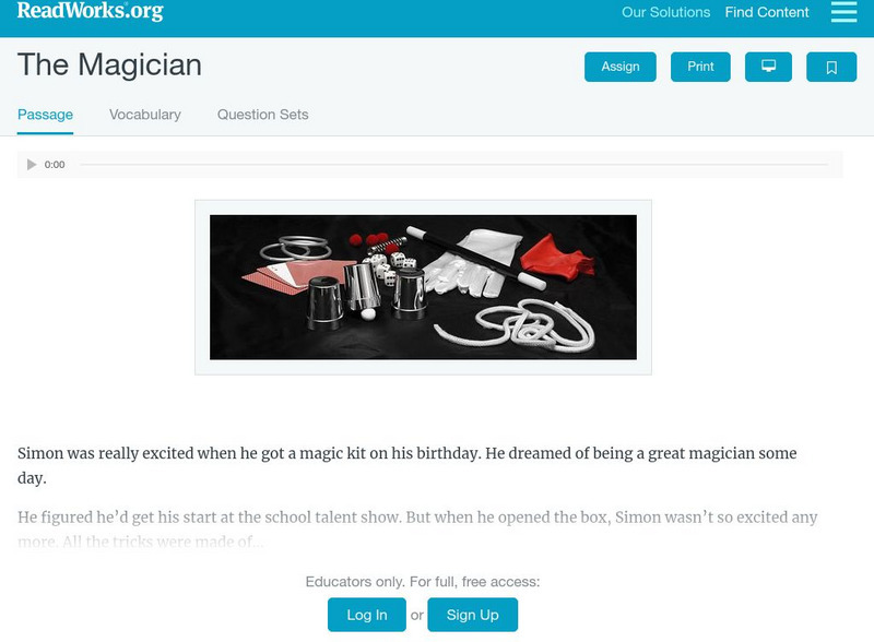Read Works: The Magician Activity Read Works: The Magician Activity