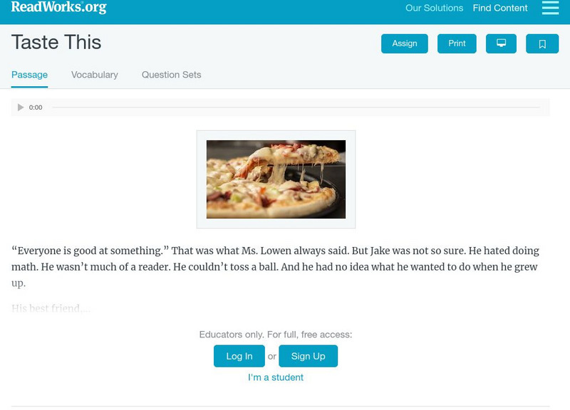 Read Works: Taste This Activity Read Works: Taste This Activity