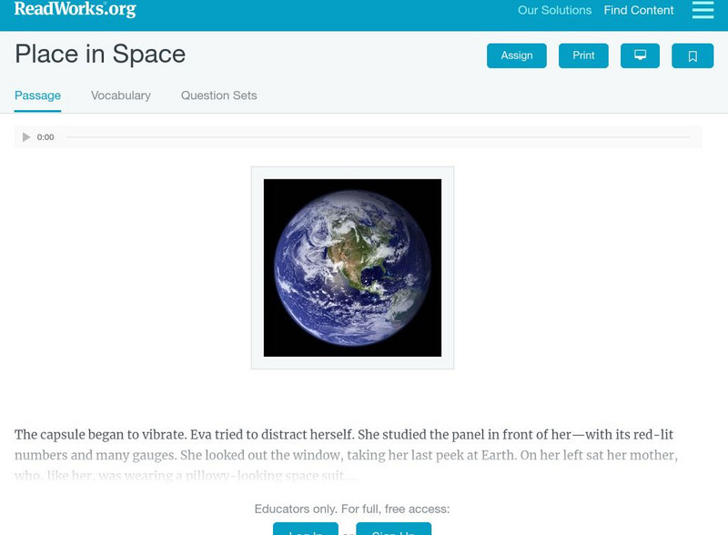 Read Works: Place in Space Activity Read Works: Place in Space Activity