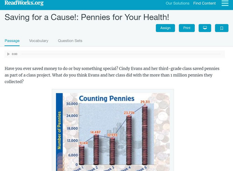 Read Works: Saving for a Cause Activity Read Works: Saving for a Cause Activity