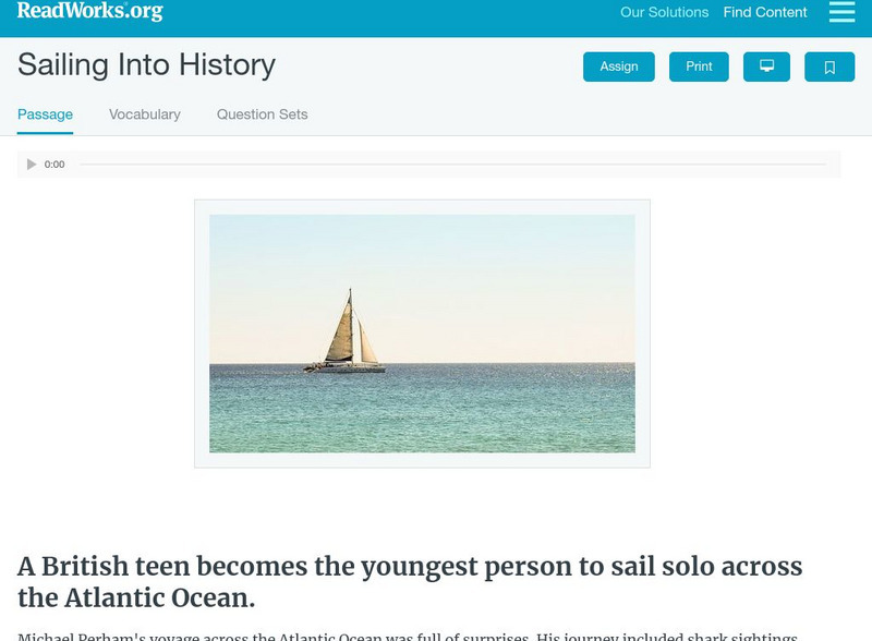 Read Works: Sailing Into History Activity Read Works: Sailing Into History Activity