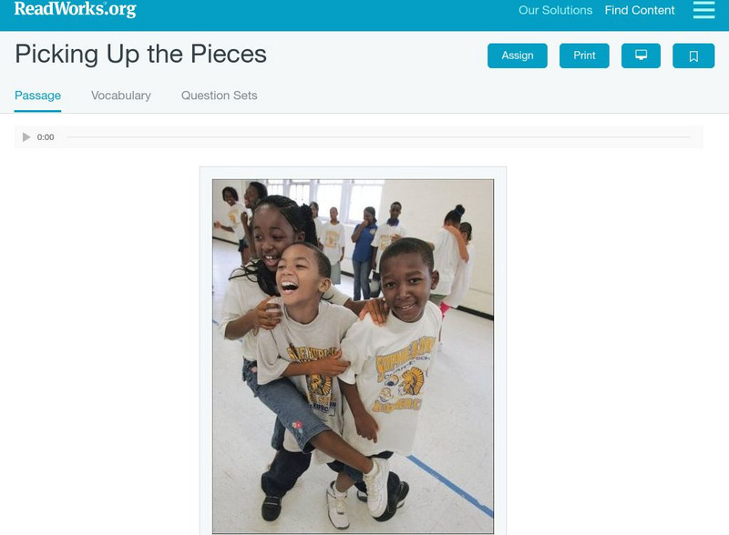 Read Works: Picking Up the Pieces Activity Read Works: Picking Up the Pieces Activity