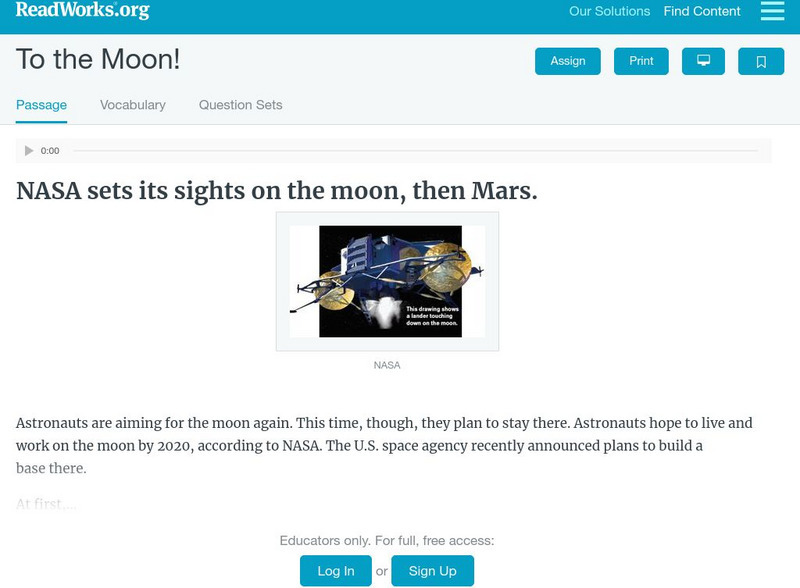 Read Works: To the Moon! Activity Read Works: To the Moon! Activity