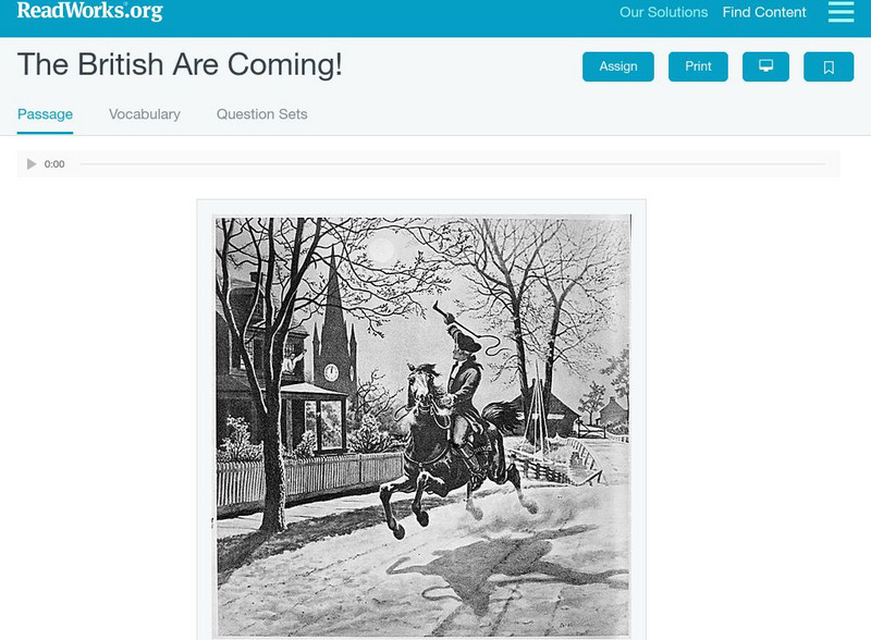 Read Works: The British Are Coming! Activity Read Works: The British Are Coming! Activity
