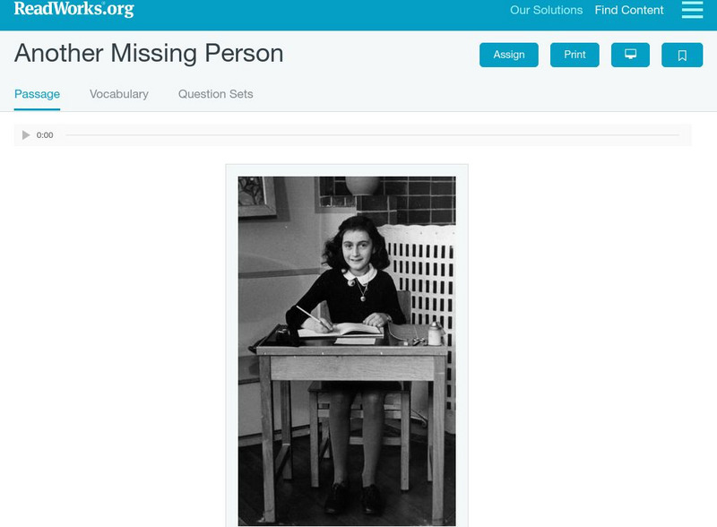 Read Works: Another Missing Person Activity