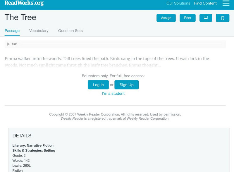 Read Works: The Tree Activity