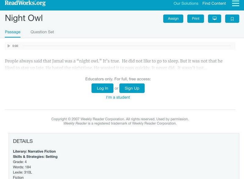 Read Works: Night Owl Activity