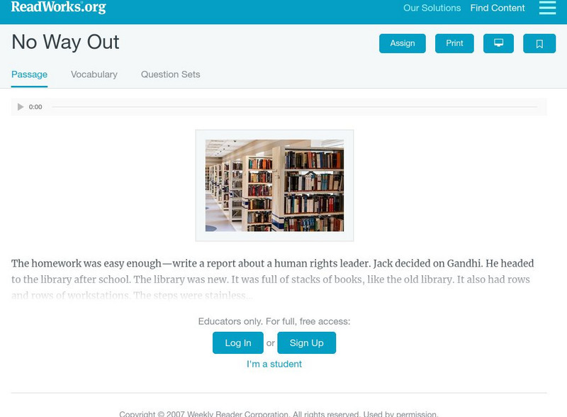 Read Works: No Way Out Activity Read Works: No Way Out Activity