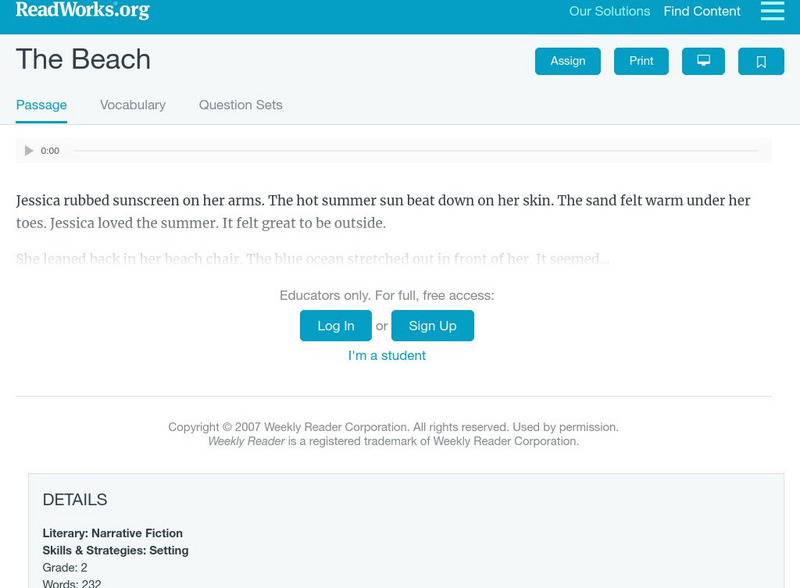 Read Works: The Beach Activity Read Works: The Beach Activity