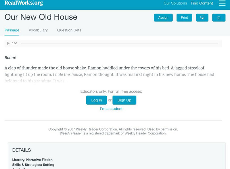 Read Works: Our New Old House Activity Read Works: Our New Old House Activity
