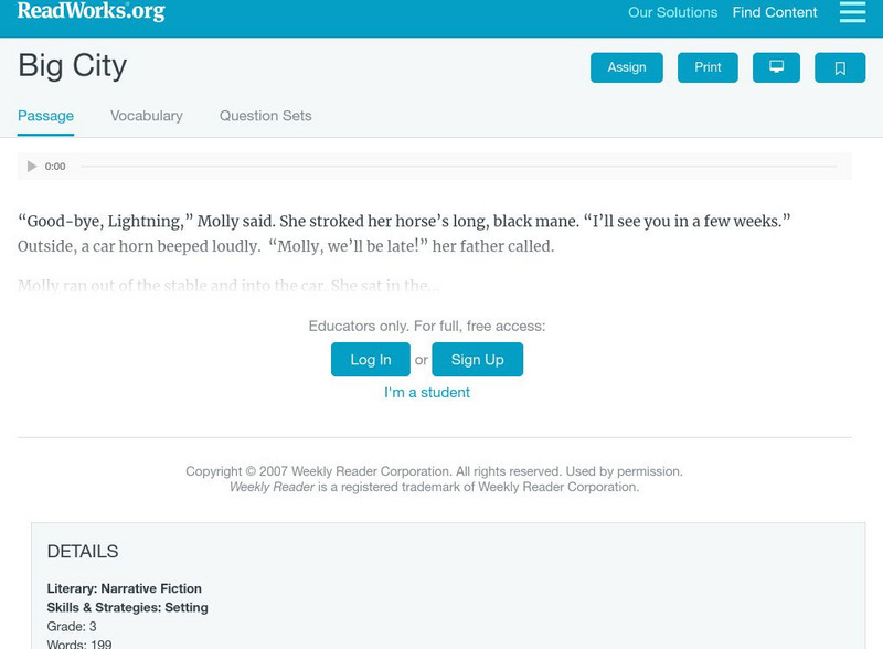 Read Works: Big City Activity Read Works: Big City Activity