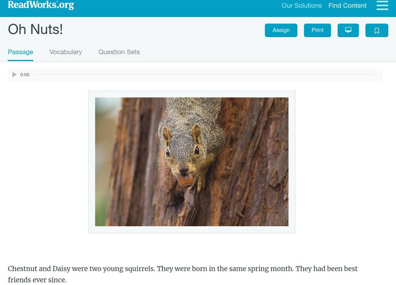 Read Works: Oh Nuts! Activity Read Works: Oh Nuts! Activity