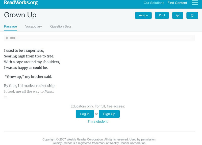 Read Works: Grown Up Activity Read Works: Grown Up Activity