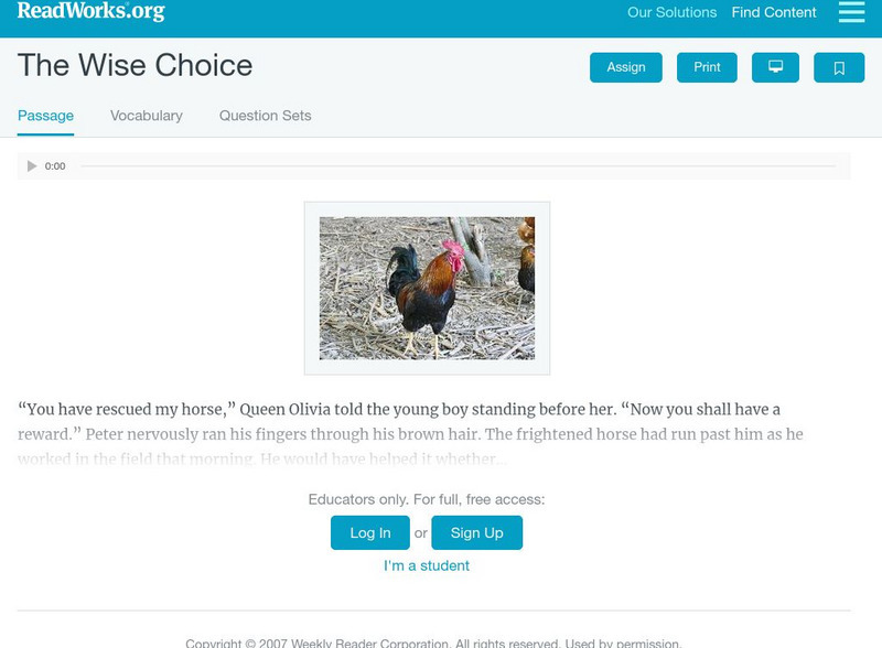 Read Works: The Wise Choice Activity Read Works: The Wise Choice Activity