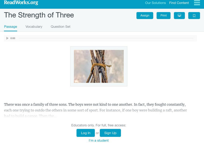 Read Works: The Strength of Three Activity Read Works: The Strength of Three Activity