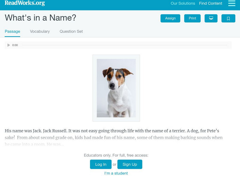 Read Works: What's in a Name? Activity