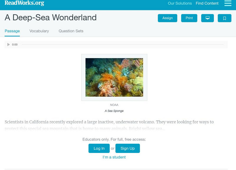 Read Works: A Deep Sea Wonderland Activity Read Works: A Deep Sea Wonderland Activity