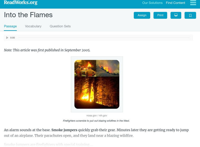 Read Works: Into the Flames Activity Read Works: Into the Flames Activity
