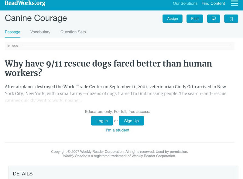 Read Works: Canine Courage Activity Read Works: Canine Courage Activity