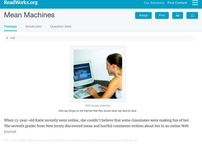 Read Works: Mean Machines Activity Read Works: Mean Machines Activity