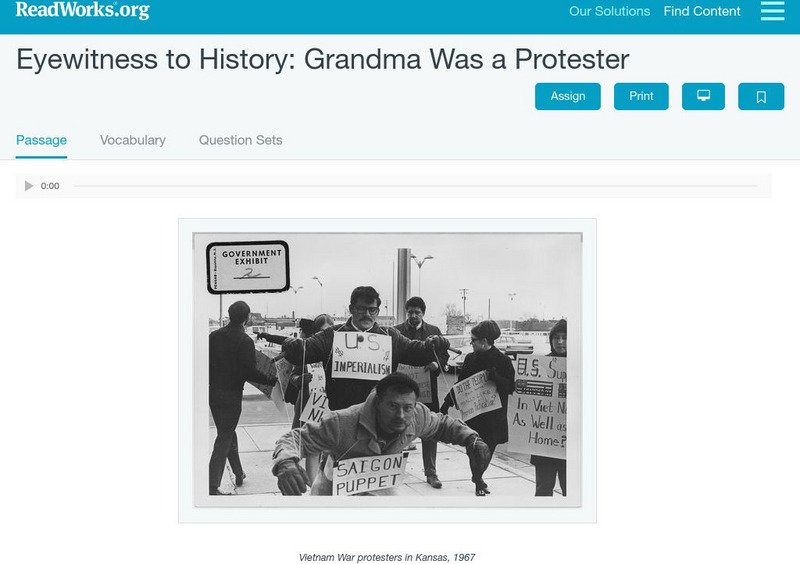 Read Works: Eyewitness to History: Grandma Was a Protester Activity Read Works: Eyewitness to History: Grandma Was a Protester Activity