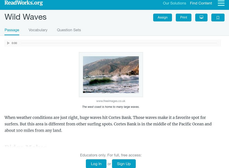 Read Works: Wild Waves Activity Read Works: Wild Waves Activity