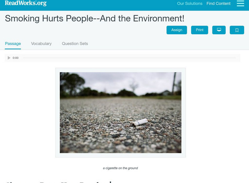 Read Works: Smoking Hurts People and the Environment! Activity Read Works: Smoking Hurts People and the Environment! Activity