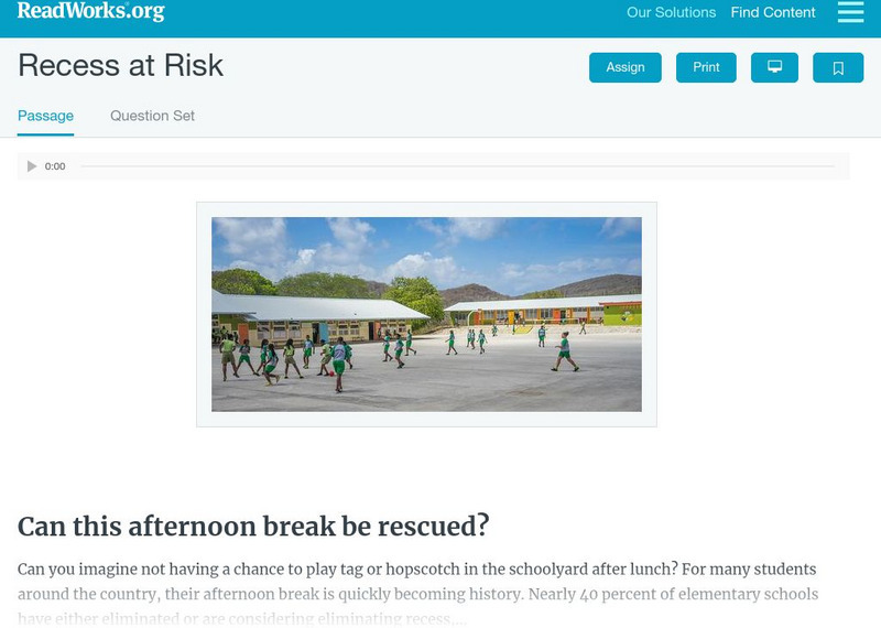 Read Works: Recess Risk Activity Read Works: Recess Risk Activity