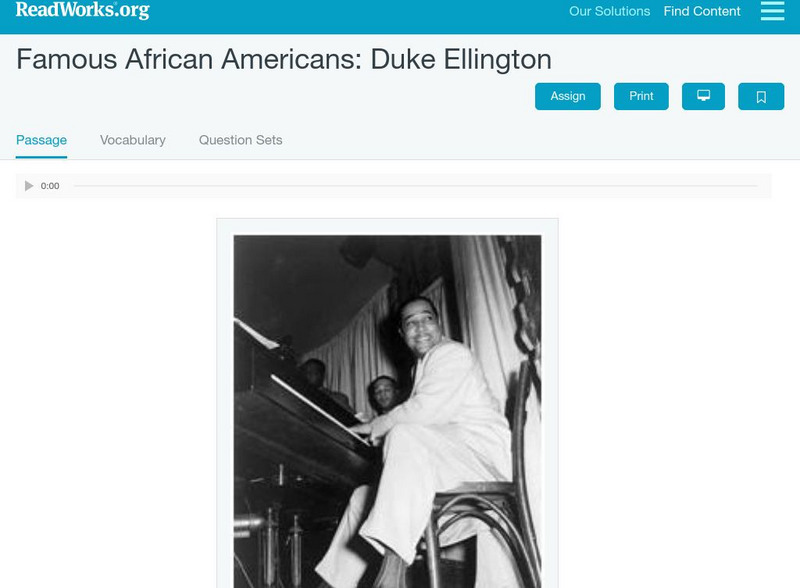 Read Works: Famous African Americans Duke Ellington Activity