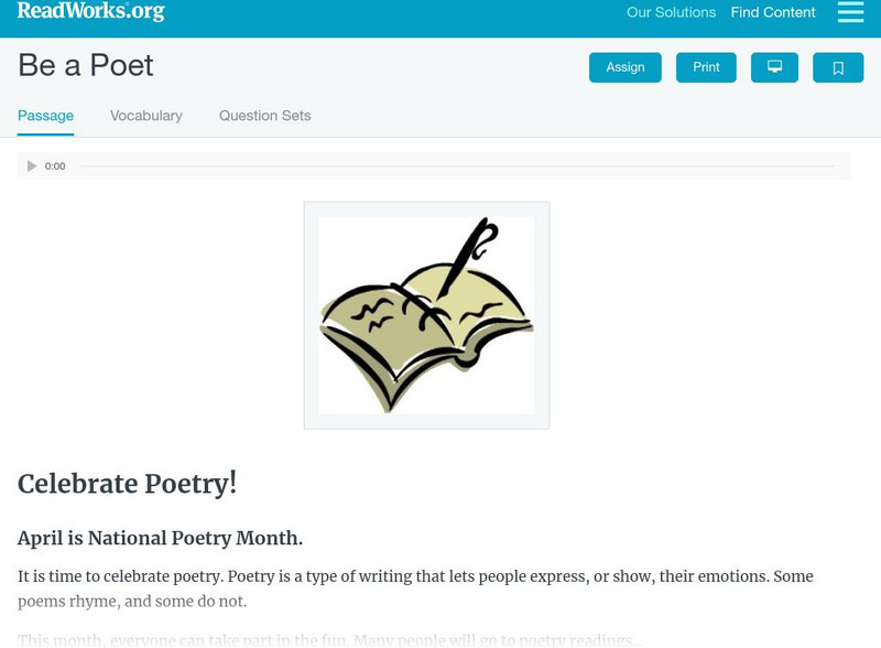 Read Works: Be a Poet Activity Read Works: Be a Poet Activity