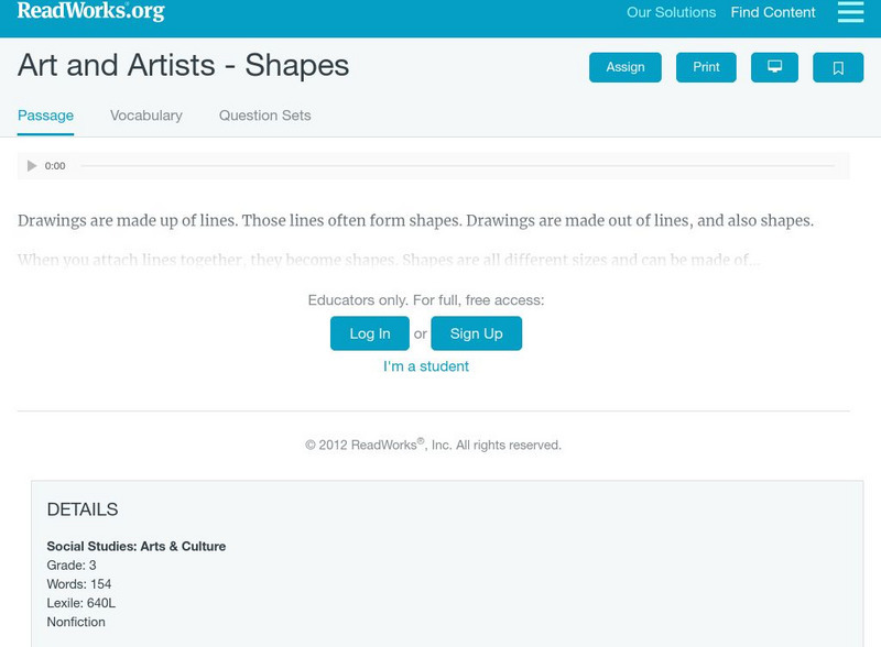 Read Works: Art and Artists Shapes Activity Read Works: Art and Artists Shapes Activity